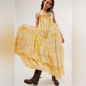 NEW Free People Bali Devon Skirtall In Gold Medium Festival